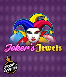 Enjoy the playful world of Joker's Jewels slot by Pragmatic Play, highlighting a mesmerizing joker's mask adorned with a brightly colored jester hat. This image conveys the fun and excitement of traditional joker games, set against a deep purple background. Ideal for casino game enthusiasts, promising a entertaining play experience. 