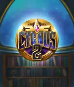 Experience the magical visuals of Cygnus 2 Slot by ELK Studios, showcasing a spectacular emblem with a vibrant purple and gold design. With a backdrop of a starlit background of a library, this graphic conjures the theme of adventure and mystery. 