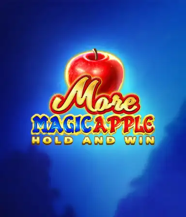 На изображении игрового автомата More Magic Apple от 3 Oaks Gaming, показывающего волшебный лес с персонажами из сказки, включая замки, магические яблоки и любимых сказочных героев. На переднем плане виден название слота More Magic Apple, окруженный яркими и запоминающимися изображениями, формирующими атмосферу чудес и волшебства.